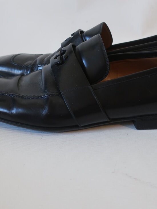 Mens Gucci Black Leather Interlocking G Loafer Shoes 12 main image 5
